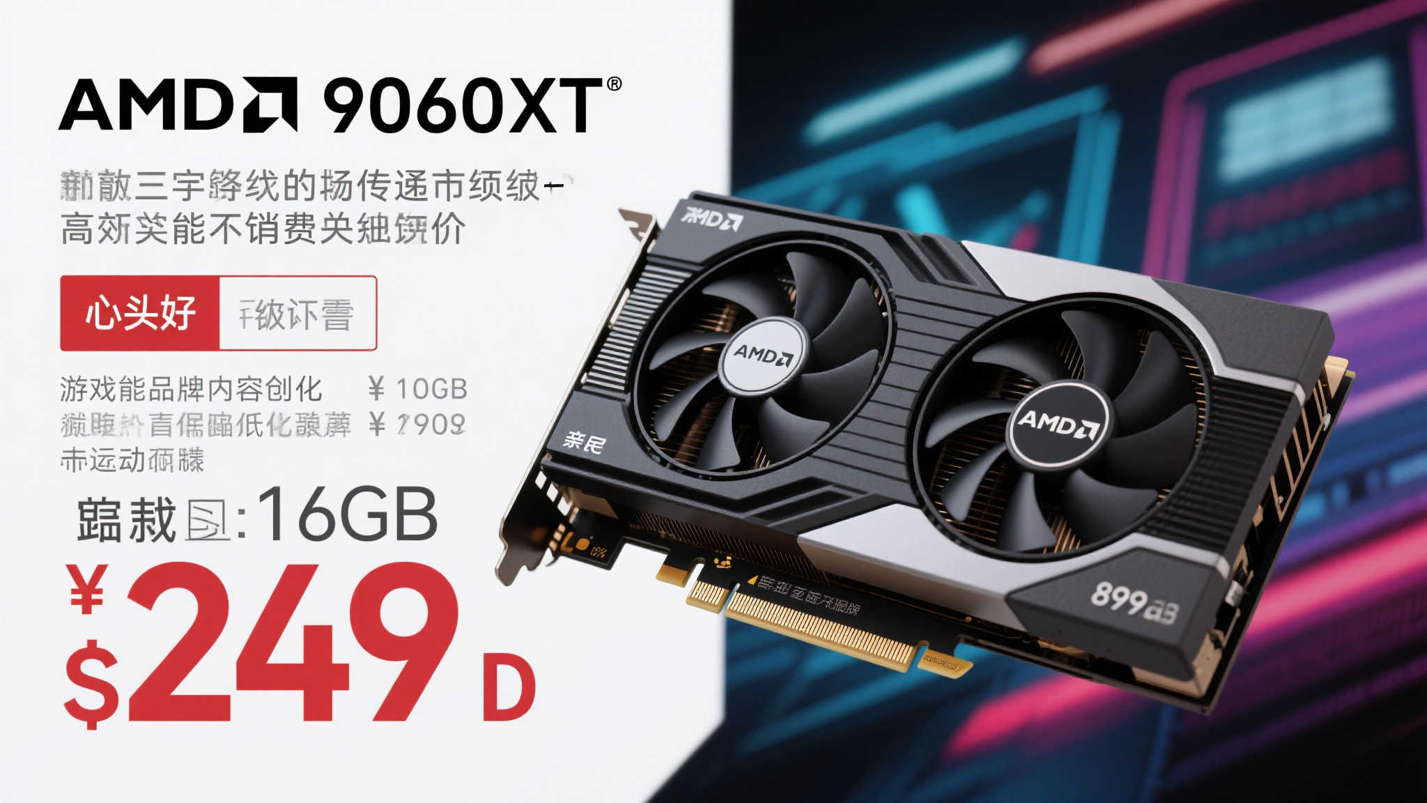 AMD 9060XT双版本发布：16GB售价349美元，8GB仅299美元