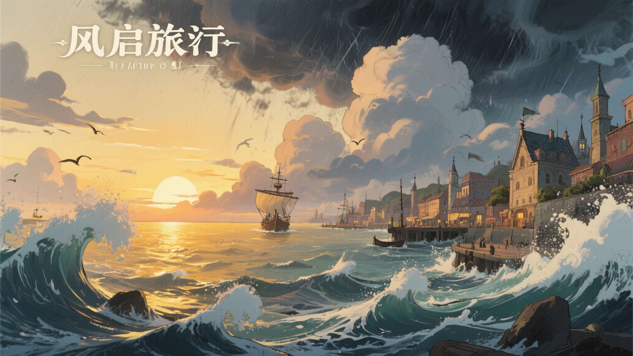 《风启之旅》在视觉呈现上采用了手绘风格的美术设计，海浪、云层和港口城市都充满了艺